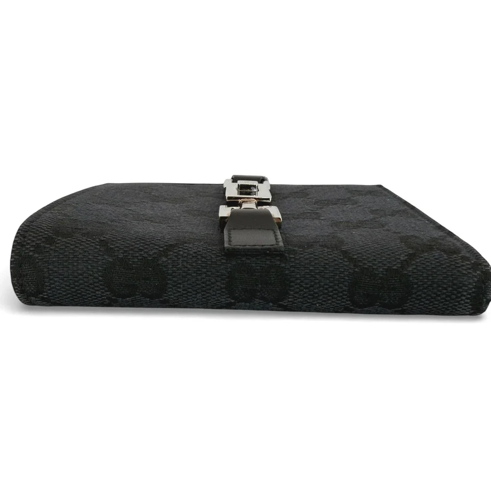 Gucci Vintage GG Canvas Black Leather Piston Clasp Bifold Wallet Made in Italy - Picture 10 of 12